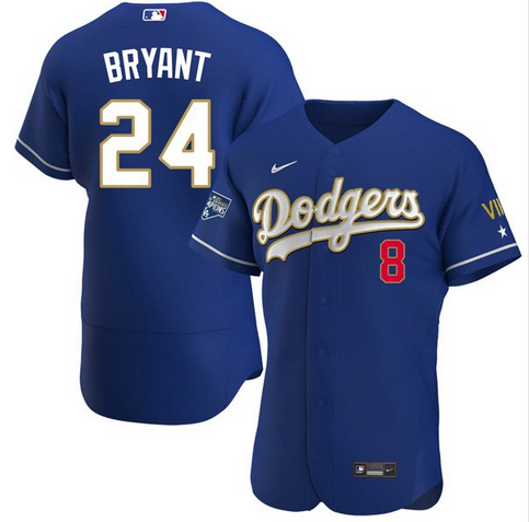 Men's Los Angeles Dodgers #8 Back #24 Kobe Bryant Royal Blue MLB Championship Flex Base Sttiched Jersey